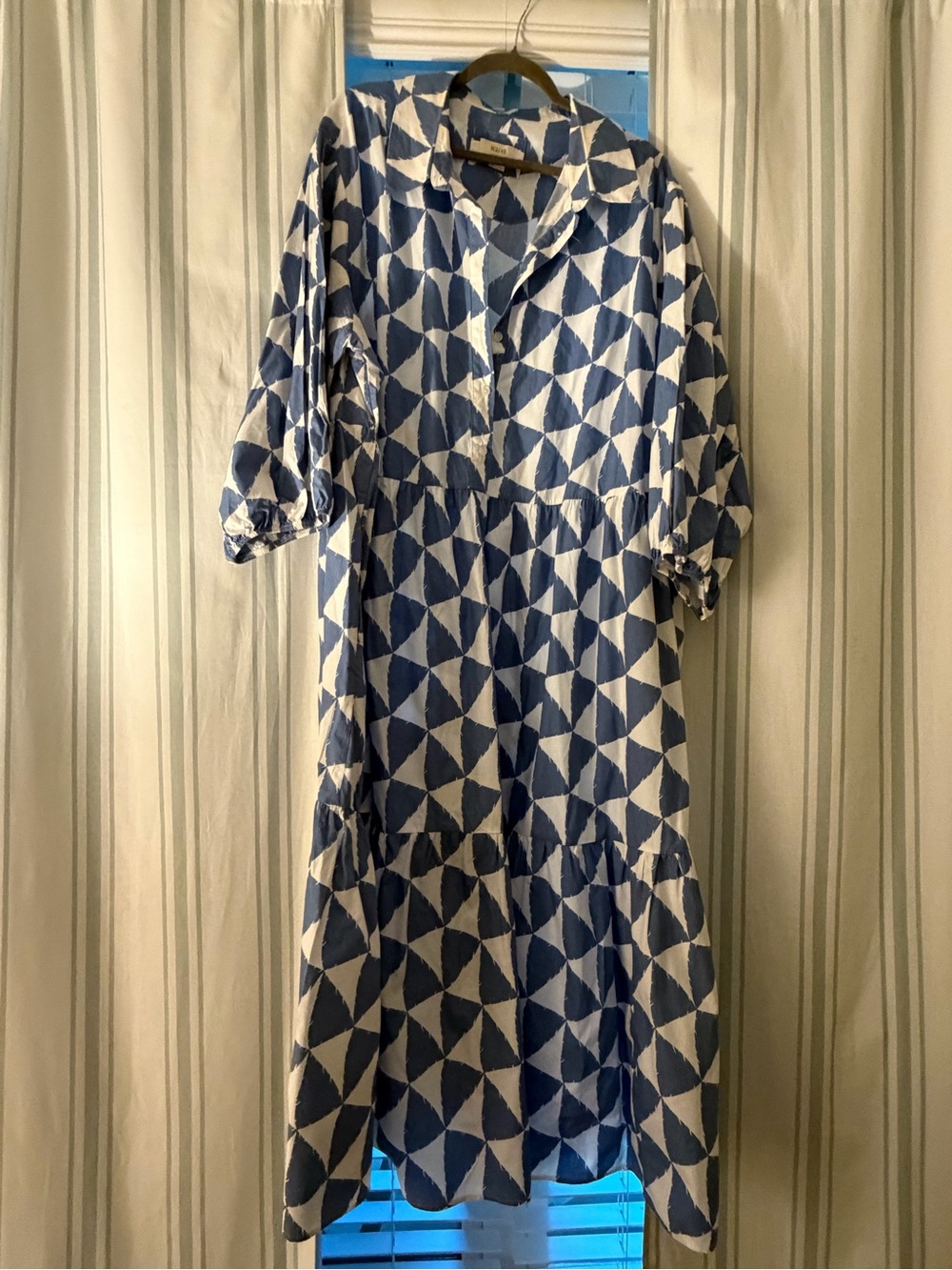 Anthropologie Blue and White Geometric Midi Dress